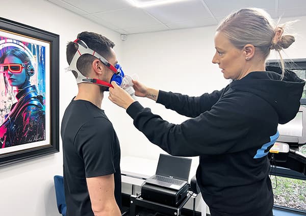 Getting the face mask fitted ready for a vo2 max test